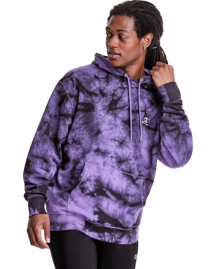 Champion Galaxy Dye Embroidered C & Script Applique Purple/Black Hoodie Mens - South Africa IDQNJW36